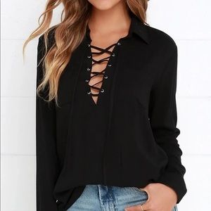 LA Hearts black tie up long sleeve top